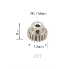 Шестерня алюминиевая Pinion gear 20T M0.6 для вала 3.17mm