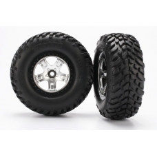 Tires & wheels, assembled, glued (SCT satin chrome, black beadlock style wheels, SCT off-road ra
