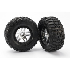 Tires & wheels, assembled, glued (SCT Split-Spoke satin chrome, black beadlock style wheels, Kum