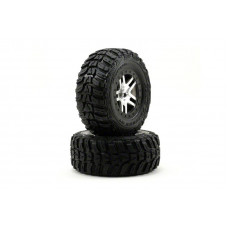 Tires & wheels, assembled, glued (SCT Split-Spoke satin chrome, black beadlock style wheels, Kum